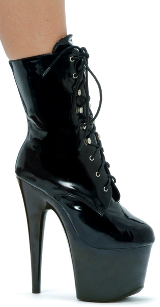7 Inch Stiletto Heel Front Lacing Platform Ankle Boots - Click Image to Close